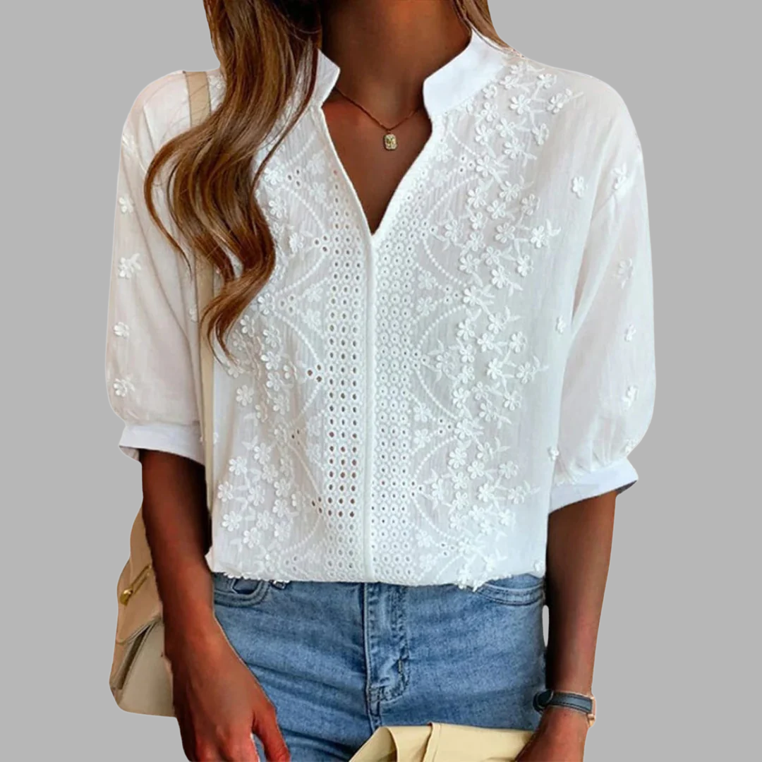 Unni | Elegante weiße Bluse mit Puffärmeln