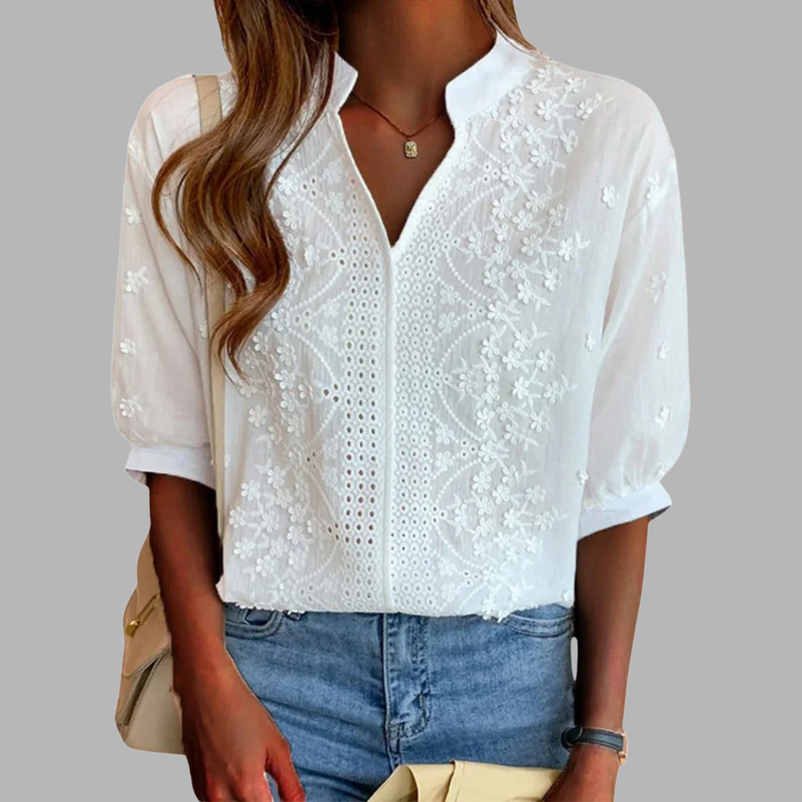 Unni | Elegante weiße Bluse mit Puffärmeln