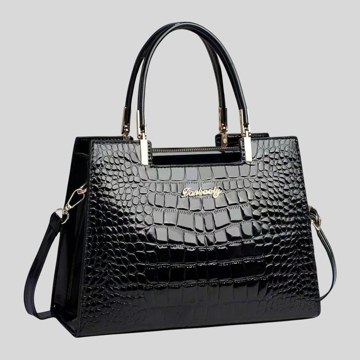 Glänzende Krokodilleder-Handtasche