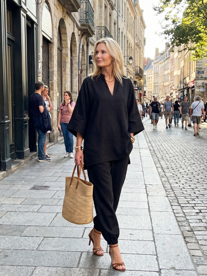 Georgiana | V-Ausschnitt Tunika mit Gathered Hose Set