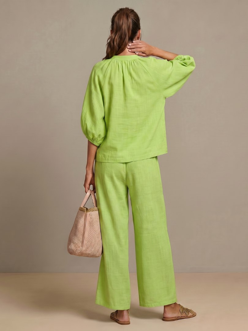 Natalia | Blouson Top mit Reißverschluss und Weitbein-Hose