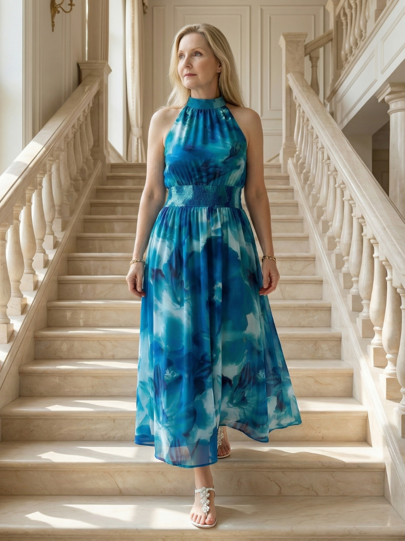 Sylin | Midi-Kleid mit gerafftem Halterneck