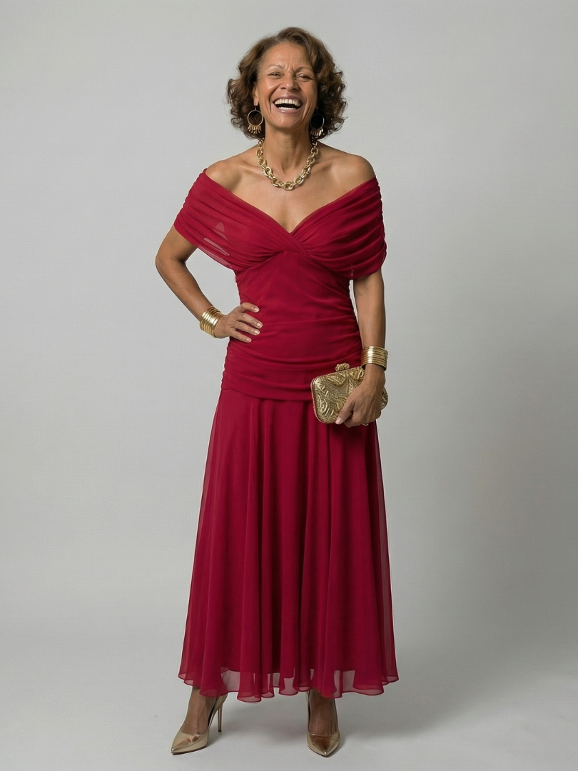 Calen | Midi Kleid mit schulterfreien Trägern