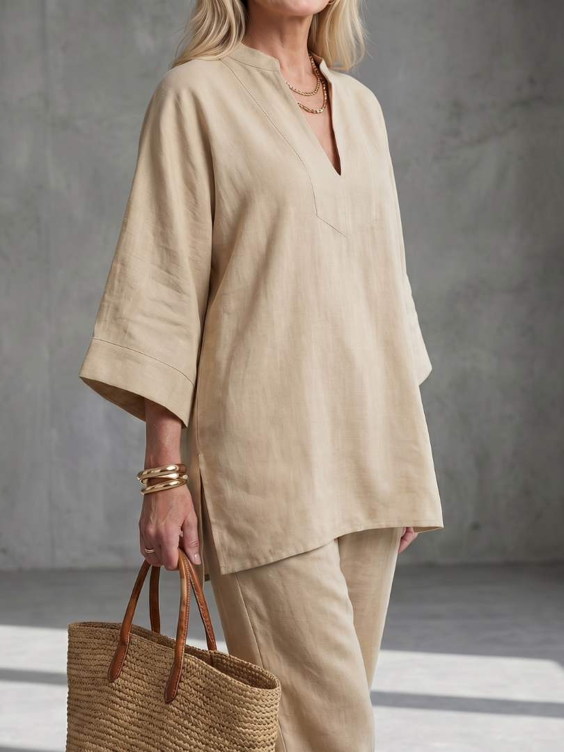 Georgiana | V-Ausschnitt Tunika mit Gathered Hose Set
