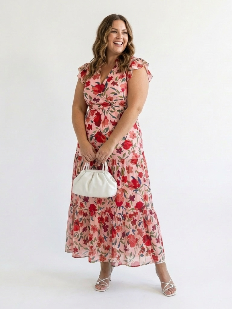 Lila | Midi-A-Line Kleid mit Blumenmuster