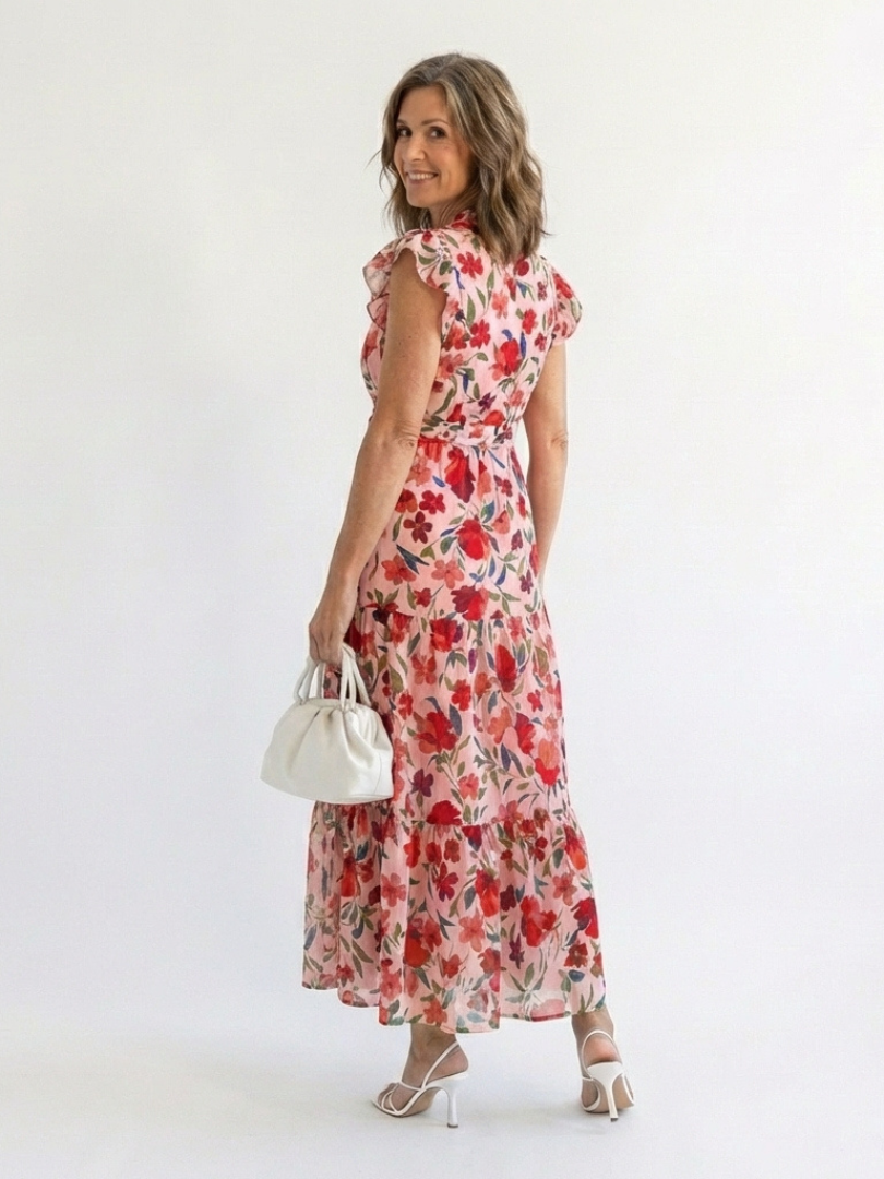 Lila | Midi-A-Line Kleid mit Blumenmuster