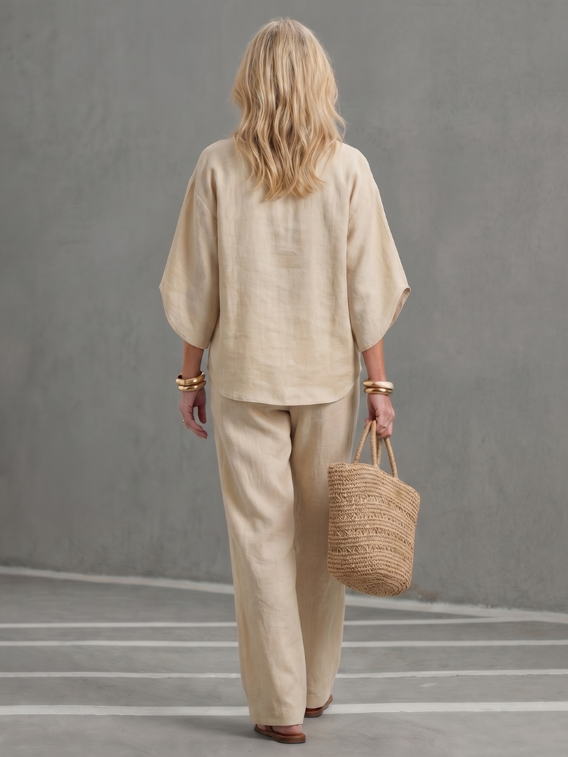 Amity | Knopf-Front Entspanntes Tunika-Hosen-Set