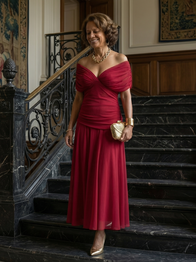 Calen | Midi Kleid mit schulterfreien Trägern