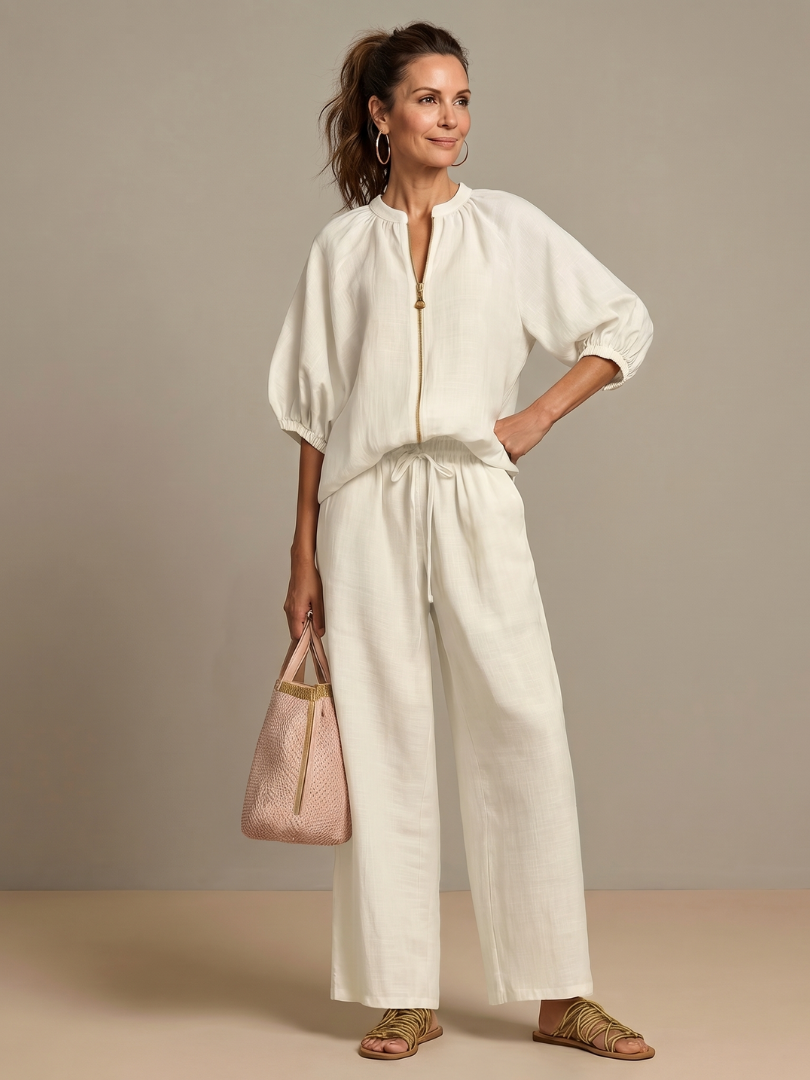 Natalia | Blouson Top mit Reißverschluss und Weitbein-Hose