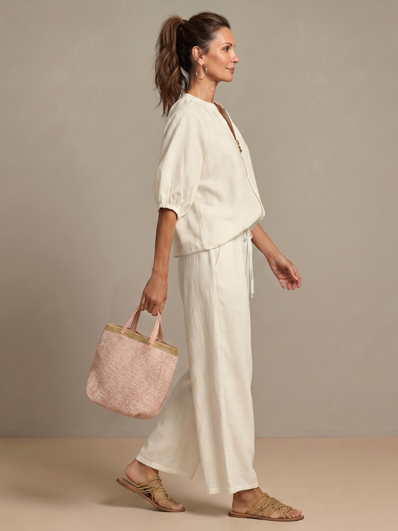 Natalia | Blouson Top mit Reißverschluss und Weitbein-Hose