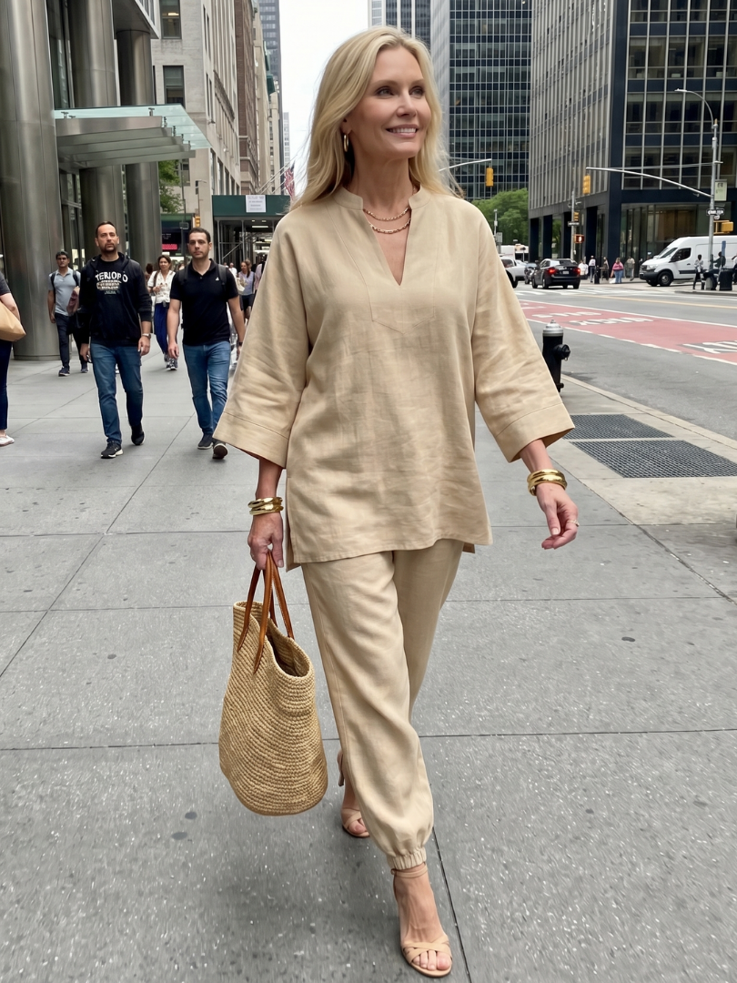 Georgiana | V-Ausschnitt Tunika mit Gathered Hose Set