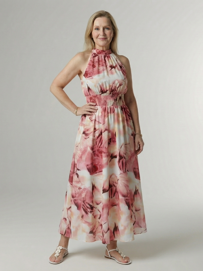 Sylin | Midi-Kleid mit gerafftem Halterneck