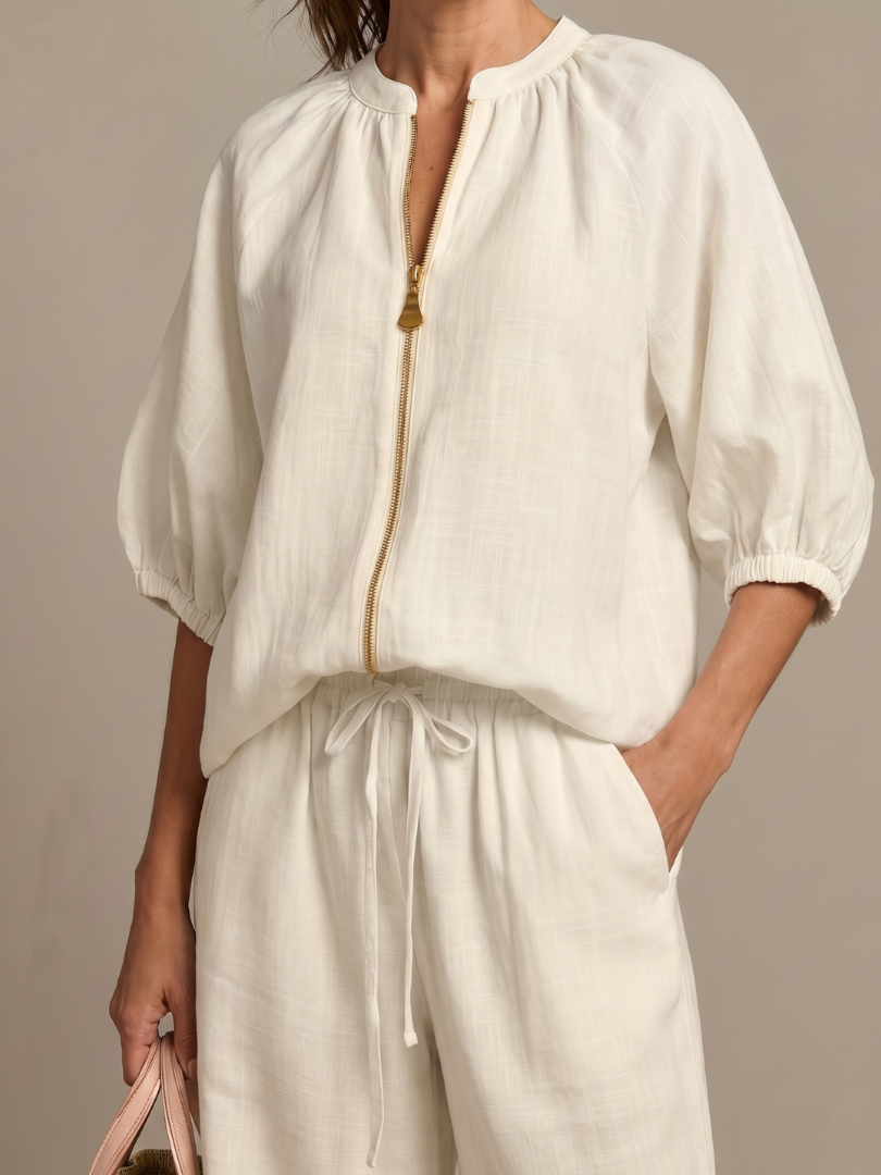 Natalia | Blouson Top mit Reißverschluss und Weitbein-Hose