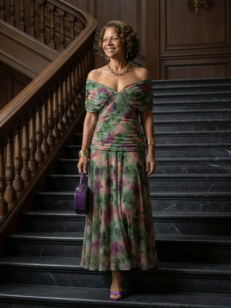 Calen | Midi Kleid mit schulterfreien Trägern