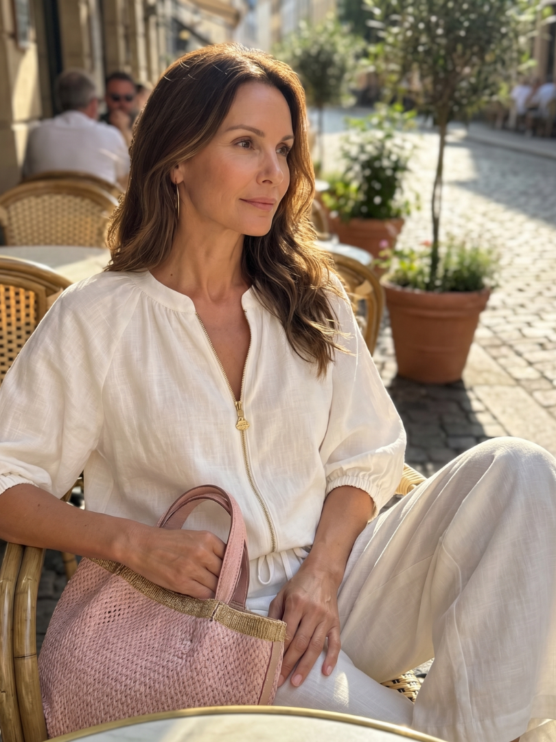 Natalia | Blouson Top mit Reißverschluss und Weitbein-Hose