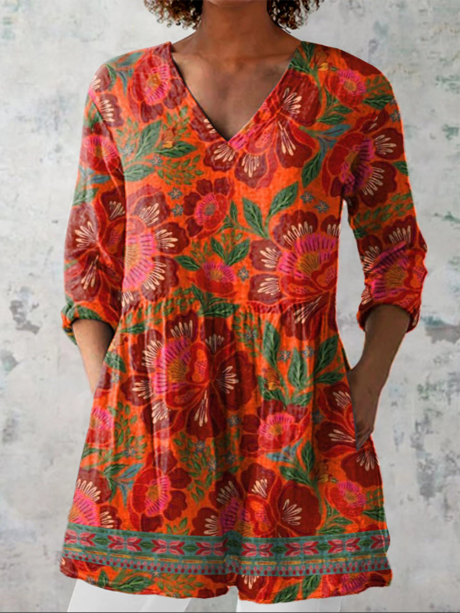 Marion | Lange Bluse mit V-Ausschnitt