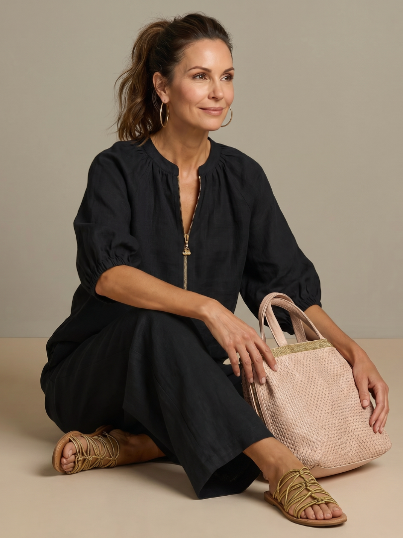 Natalia | Blouson Top mit Reißverschluss und Weitbein-Hose