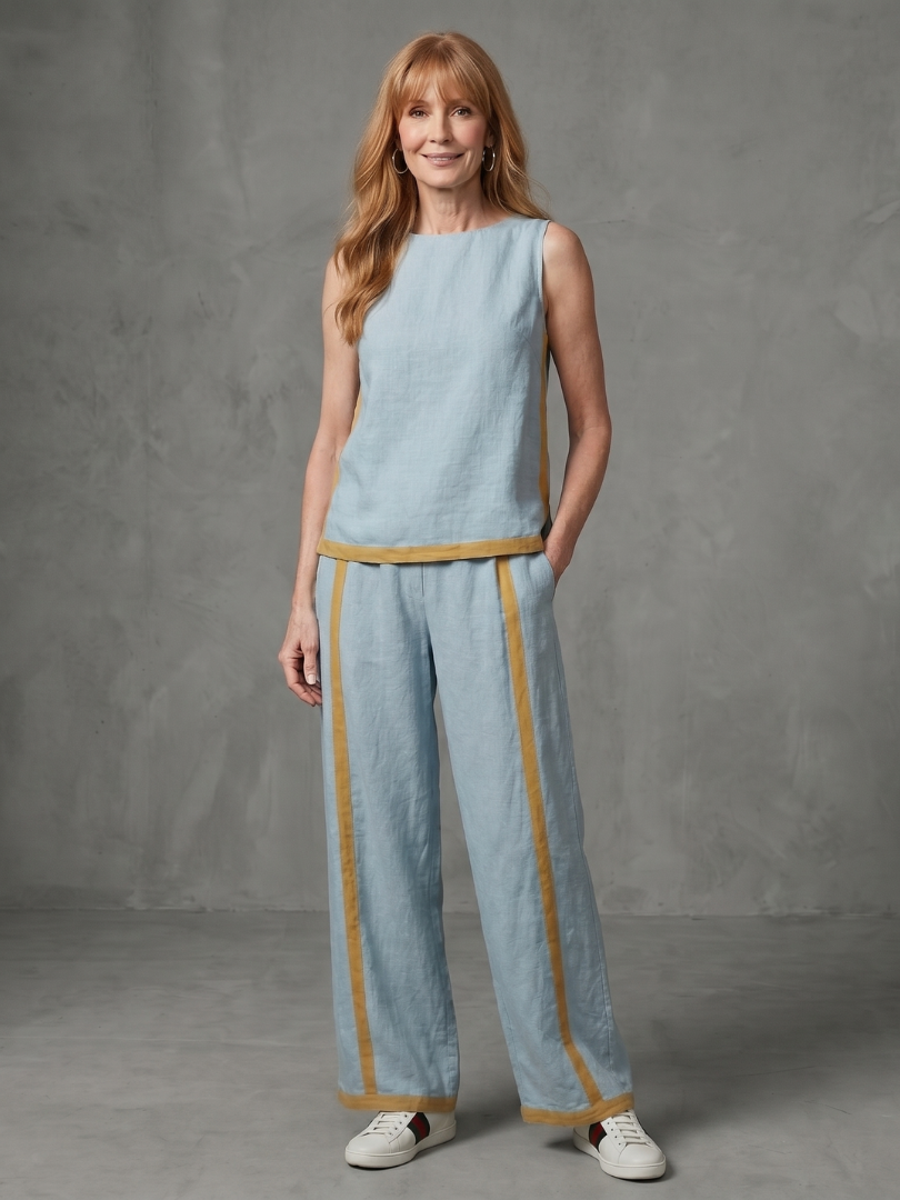 Inara | Ärmelloses Top mit weitem Beinschnitt und Kontrast-Hosen-Set