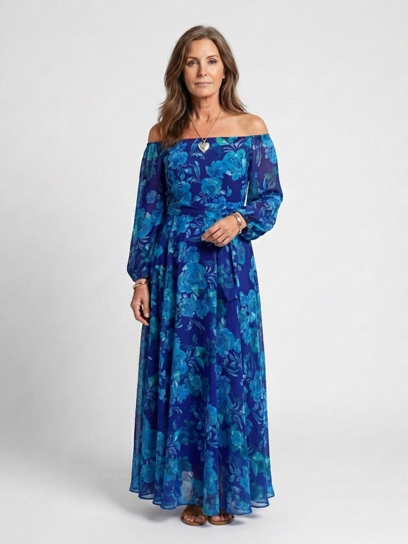 Aspen | Maxikleid mit Blumenmuster und schulterfreiem Design