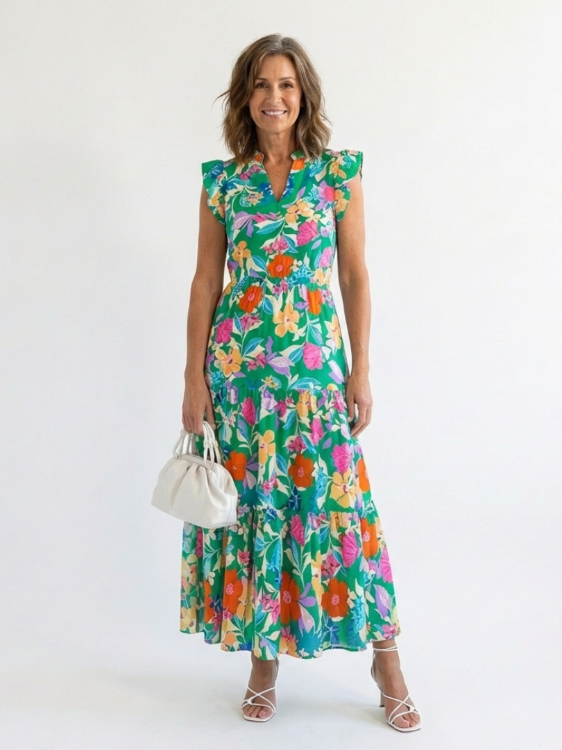 Lila | Midi-A-Line Kleid mit Blumenmuster