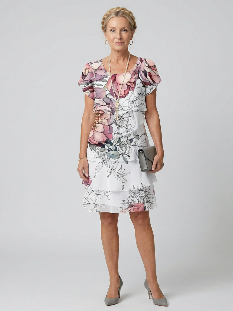 Kualani | Blumenmuster Kleid in Knielänge