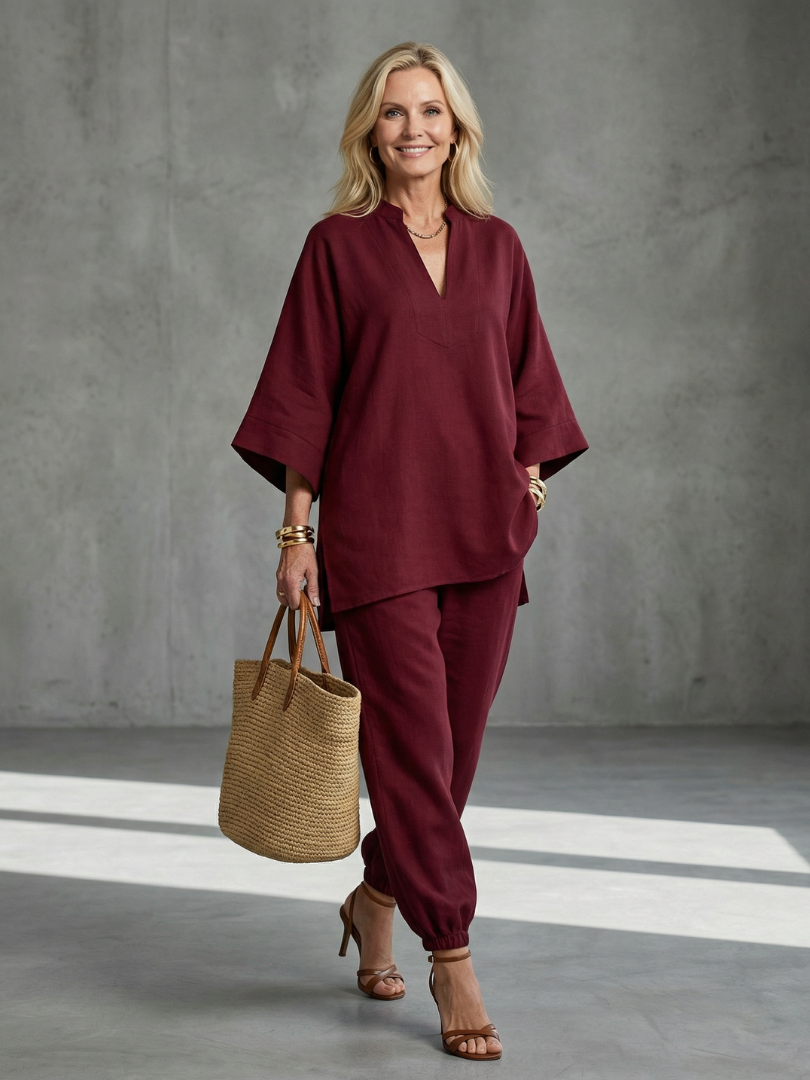Georgiana | V-Ausschnitt Tunika mit Gathered Hose Set