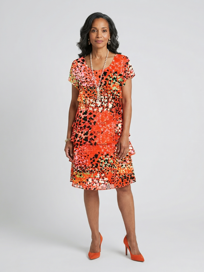 Evania | Knielanges Kleid mit verstreutem Muster