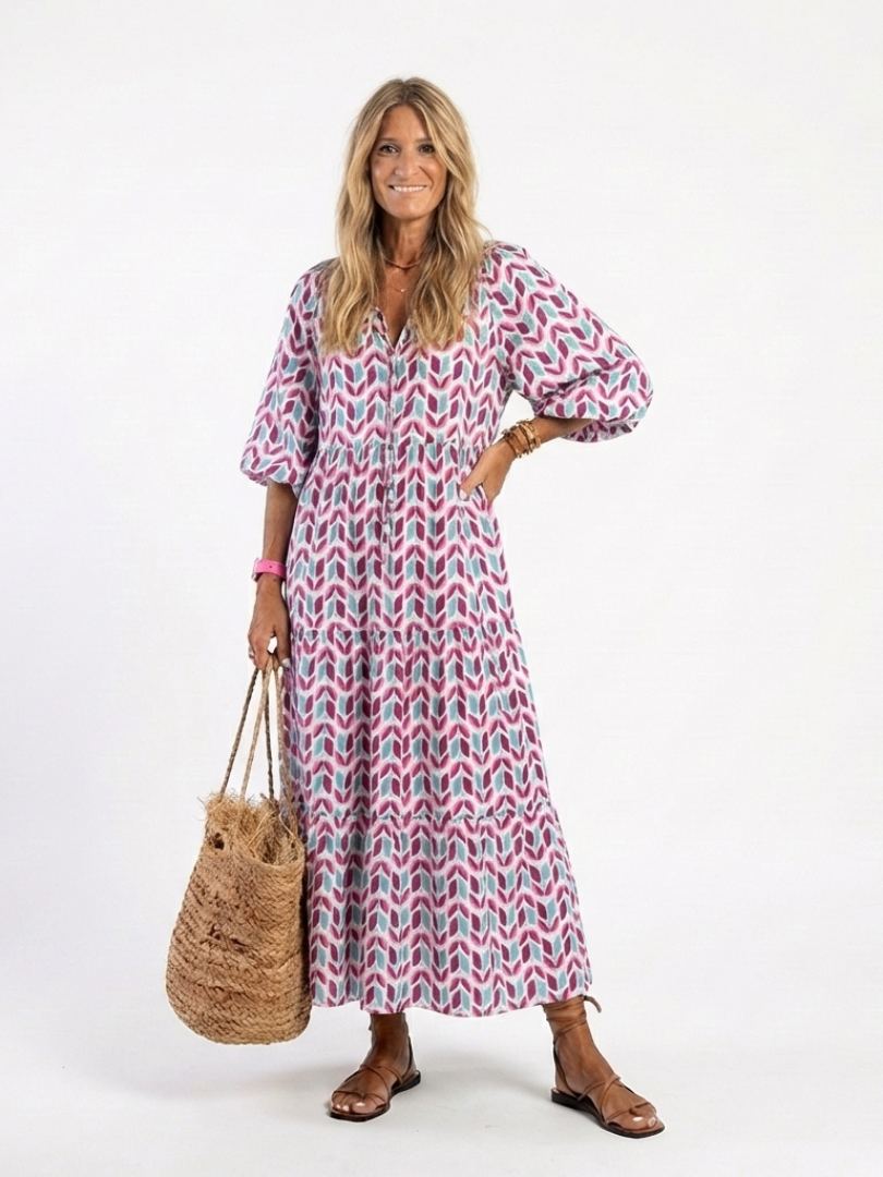 Mireya | Midi-Kleid mit langen Ärmeln und geometrischem Muster