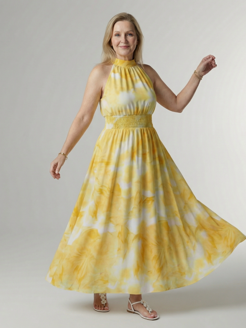 Sylin | Midi-Kleid mit gerafftem Halterneck