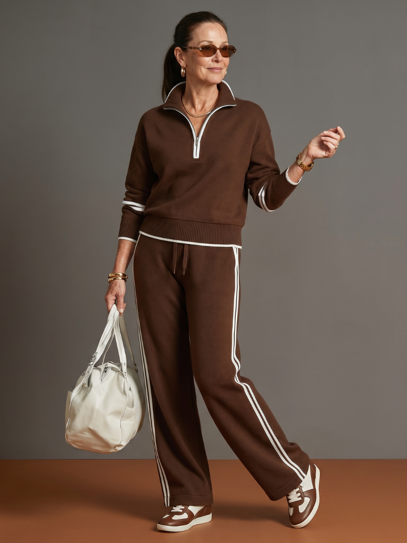 Regen | Zip-Hals Langarm-Seitenstreifen Leggings-Set