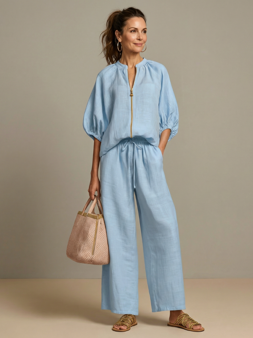 Natalia | Blouson Top mit Reißverschluss und Weitbein-Hose