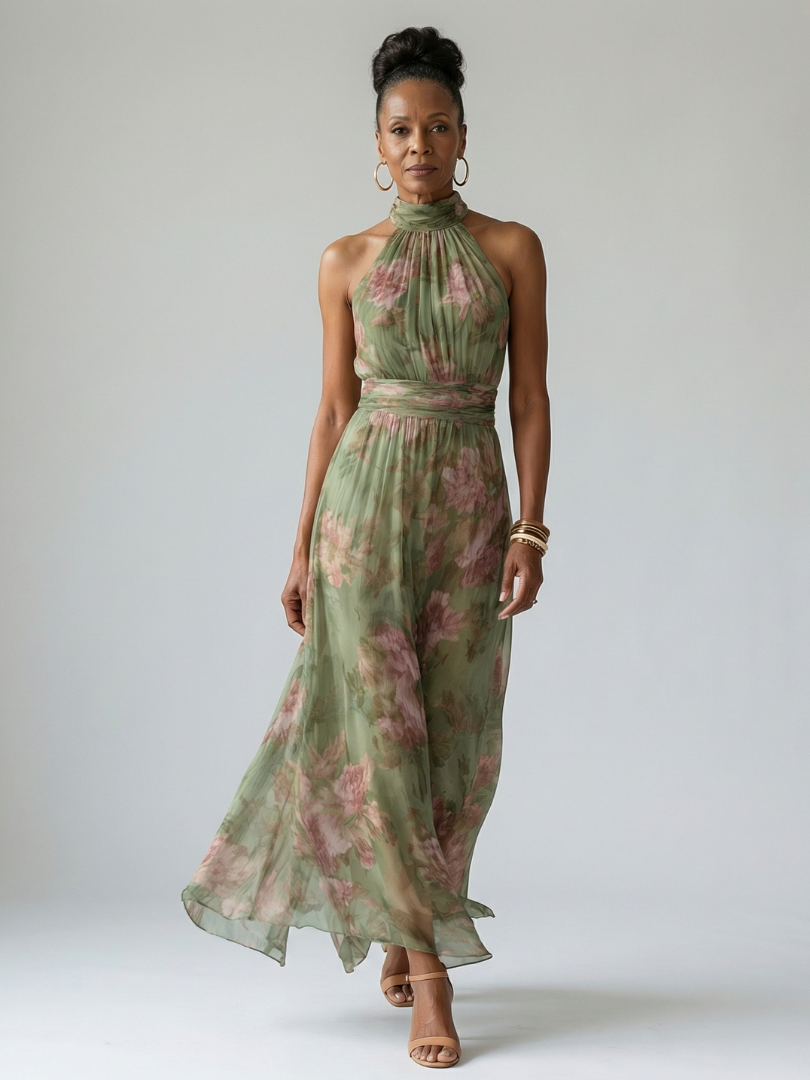 Mireille | Midi-Kleid mit gerafftem Halterneck