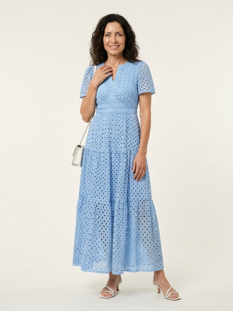 Brielle | Midi-Kleid mit kurzen Ärmeln und V-Ausschnitt