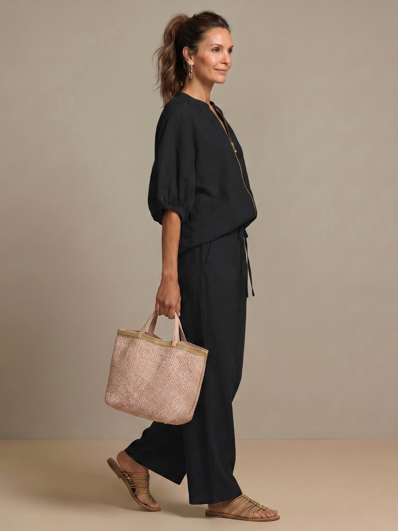 Natalia | Blouson Top mit Reißverschluss und Weitbein-Hose