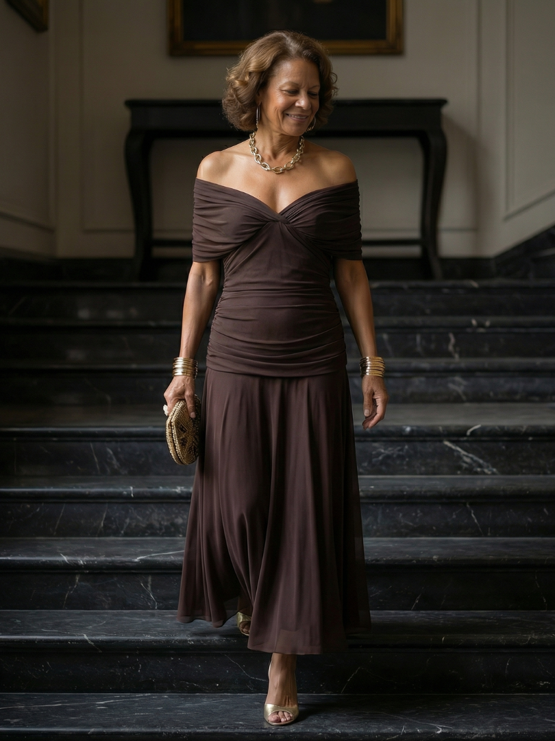 Calen | Midi Kleid mit schulterfreien Trägern
