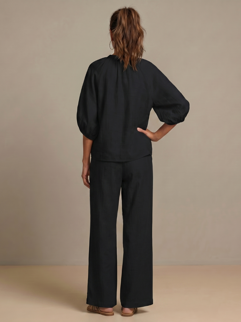Natalia | Blouson Top mit Reißverschluss und Weitbein-Hose