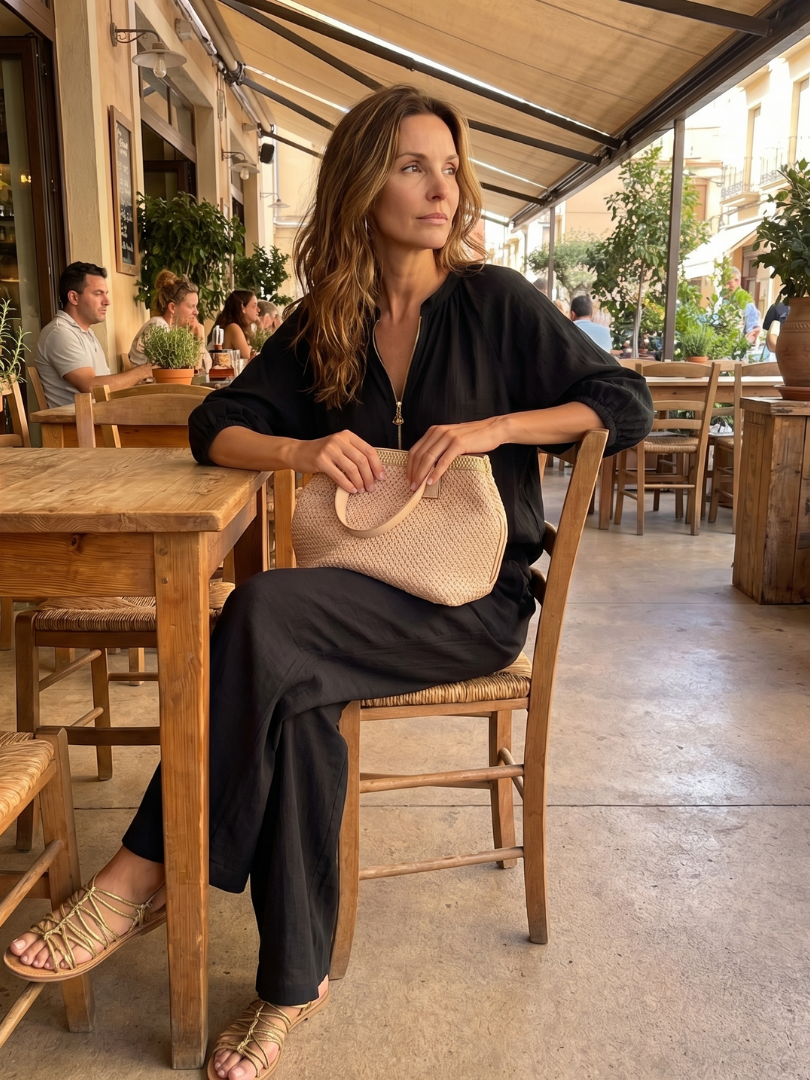 Natalia | Blouson Top mit Reißverschluss und Weitbein-Hose