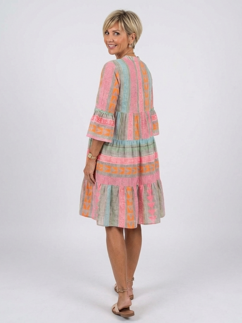 Maelle | Kleid mit geometrischem Muster und V-Ausschnitt, knielang