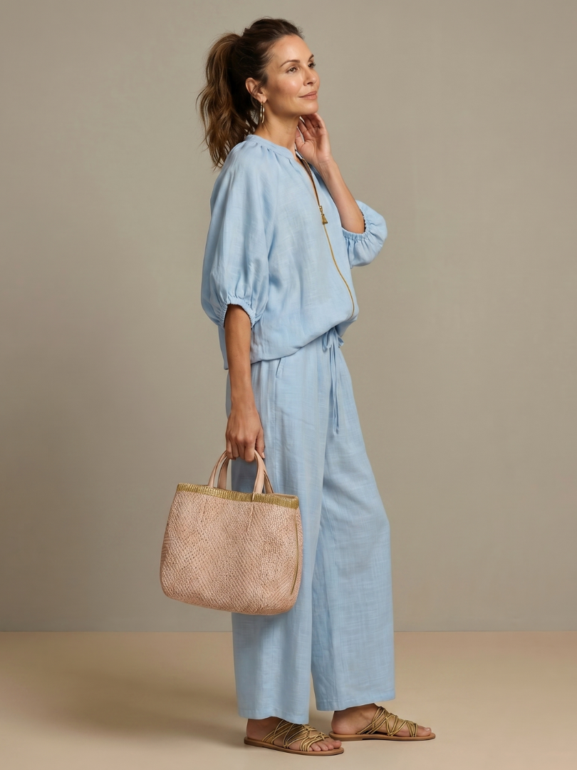 Natalia | Blouson Top mit Reißverschluss und Weitbein-Hose