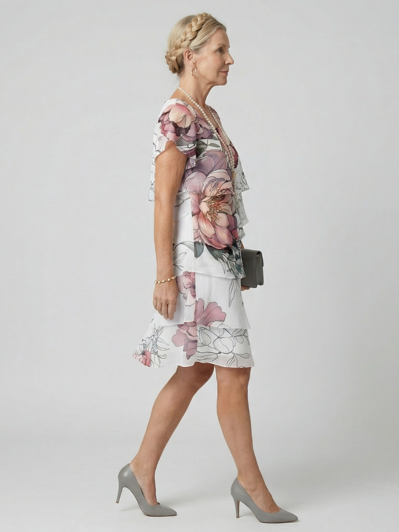 Kualani | Blumenmuster Kleid in Knielänge