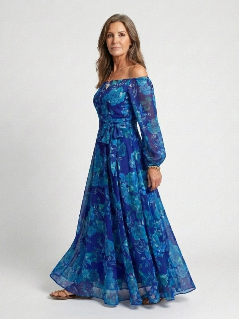 Aspen | Maxikleid mit Blumenmuster und schulterfreiem Design