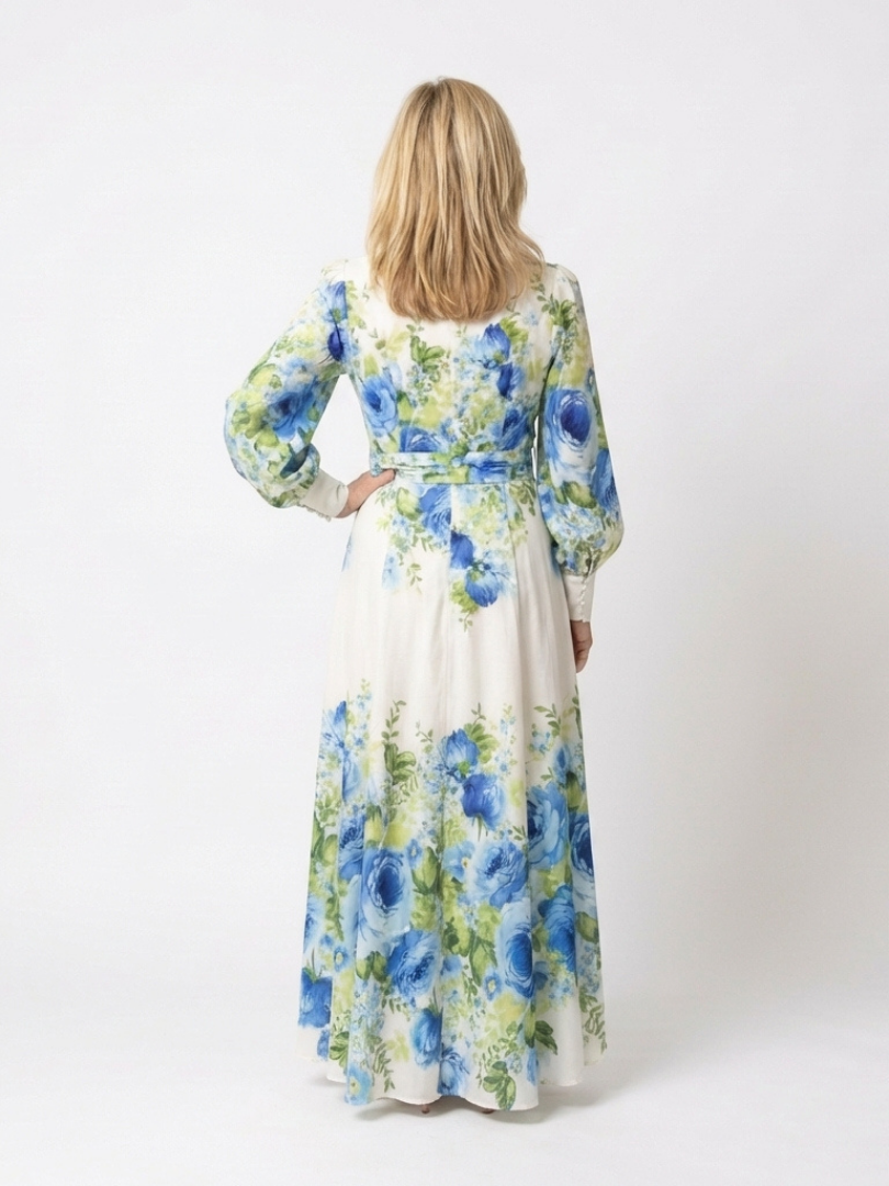 Harper | Maxikleid mit langen Ärmeln und Blumenmuster mit Frontknopf