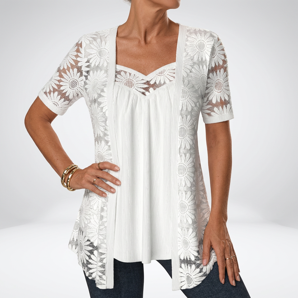 Prudence™ | Weiße Bluse mit Spitze und kurzen Ärmeln