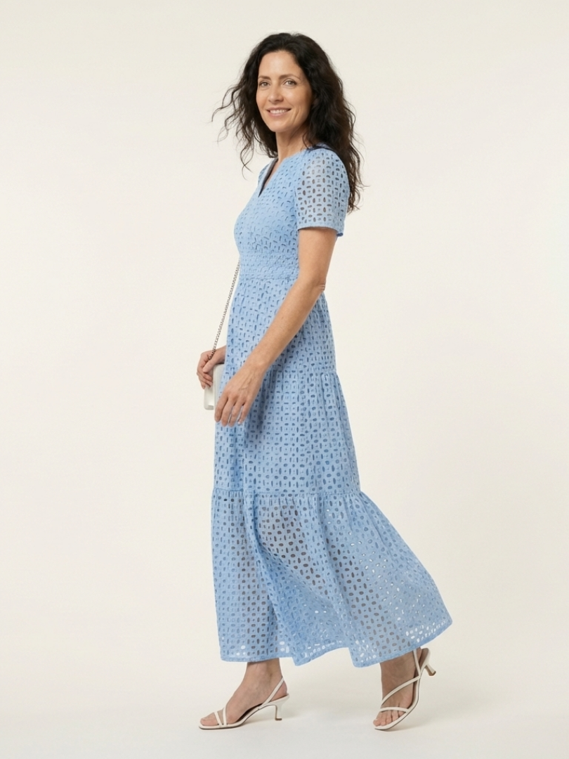 Brielle | Midi-Kleid mit kurzen Ärmeln und V-Ausschnitt