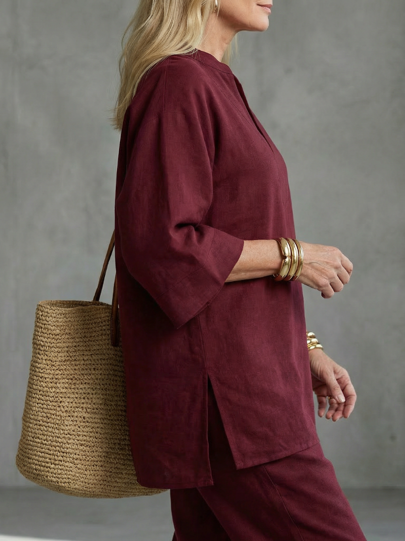Georgiana | V-Ausschnitt Tunika mit Gathered Hose Set