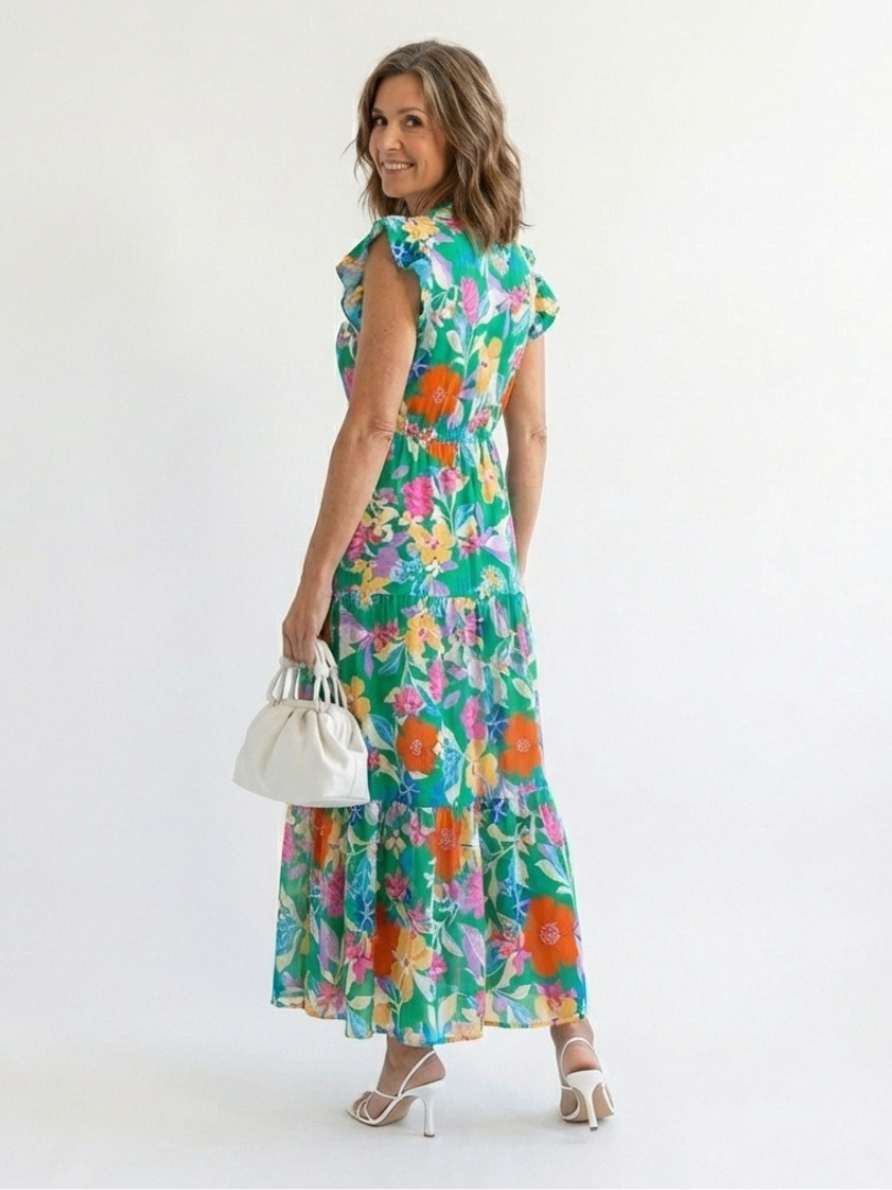 Lila | Midi-A-Line Kleid mit Blumenmuster