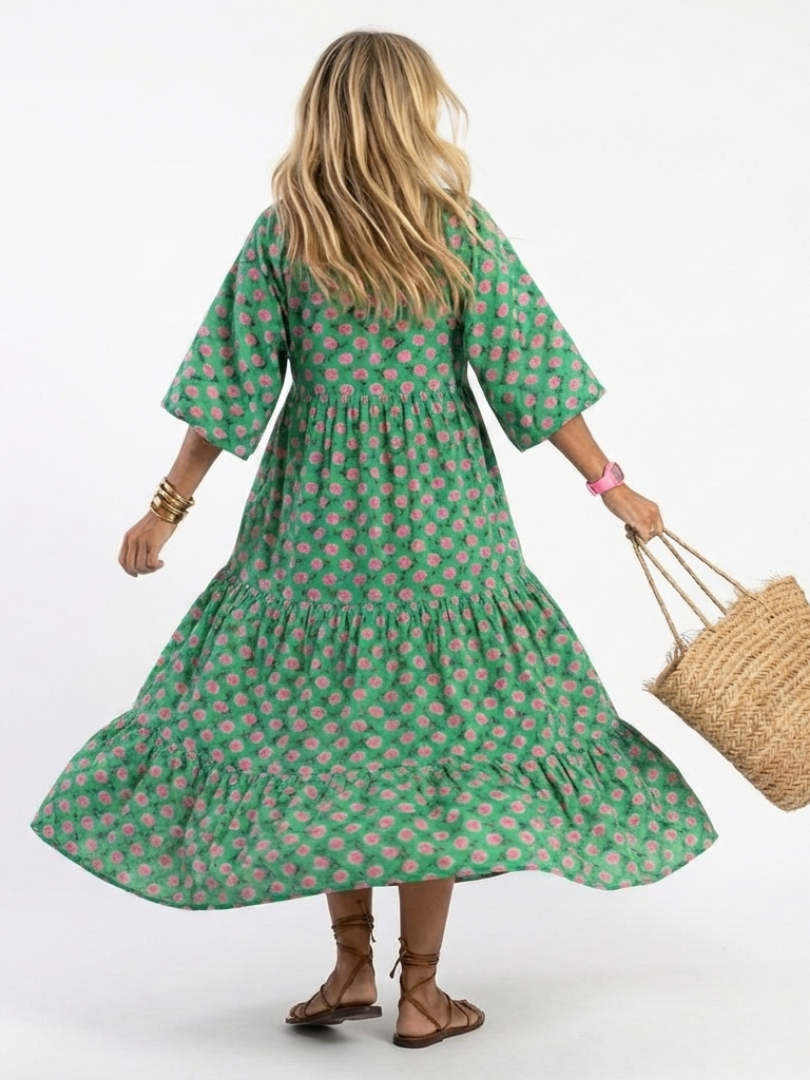 Fiora | Midi-Kleid mit Blumenmuster und V-Ausschnitt