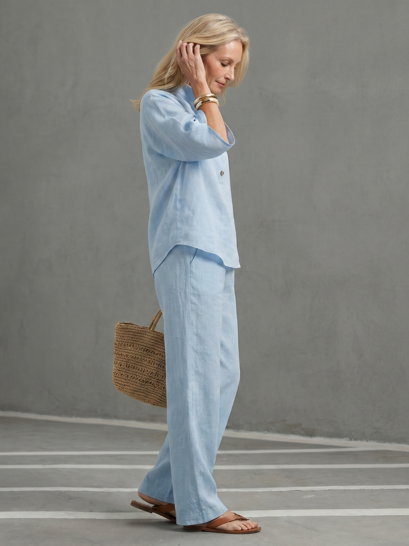 Amity | Knopf-Front Entspanntes Tunika-Hosen-Set