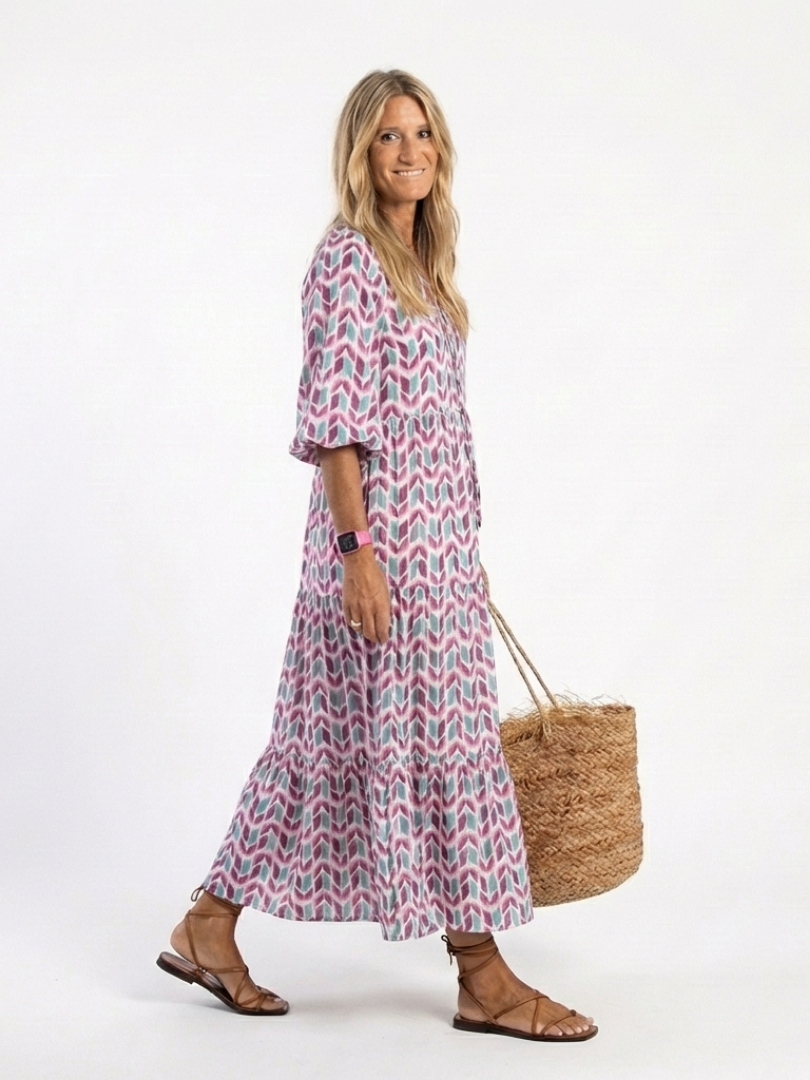 Mireya | Midi-Kleid mit langen Ärmeln und geometrischem Muster