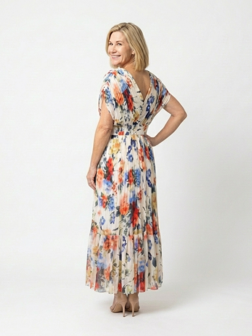 Savannah | Midi Kleid mit Blumenmuster und kurzen Ärmeln